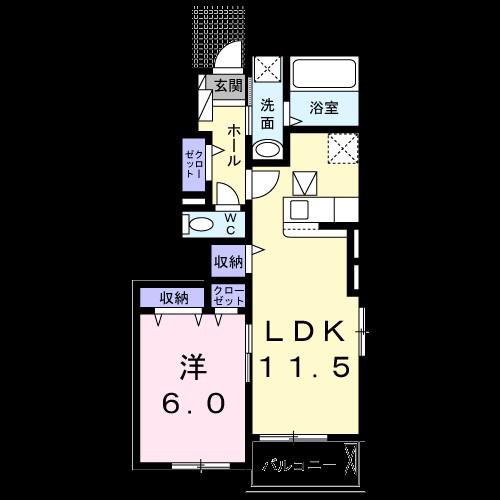 ガイア A(1LDK/1階)の間取り写真
