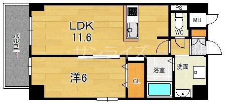 AVENIR 新深江(1LDK/10階)の間取り写真