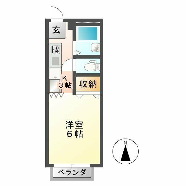 ビューライフ日野 A棟(1K/2階)の間取り写真