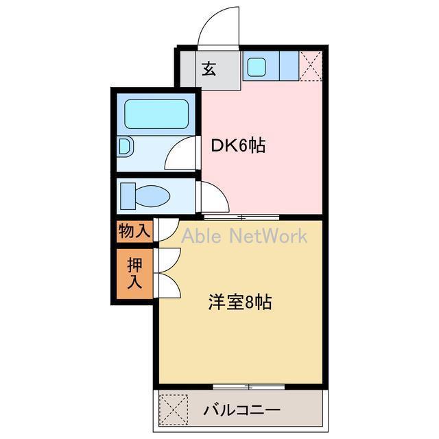 アーバンコート河内町(1DK/2階)の間取り写真