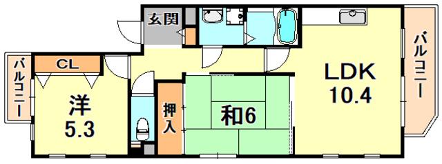 アゼリア六甲(2LDK/2階)の間取り写真
