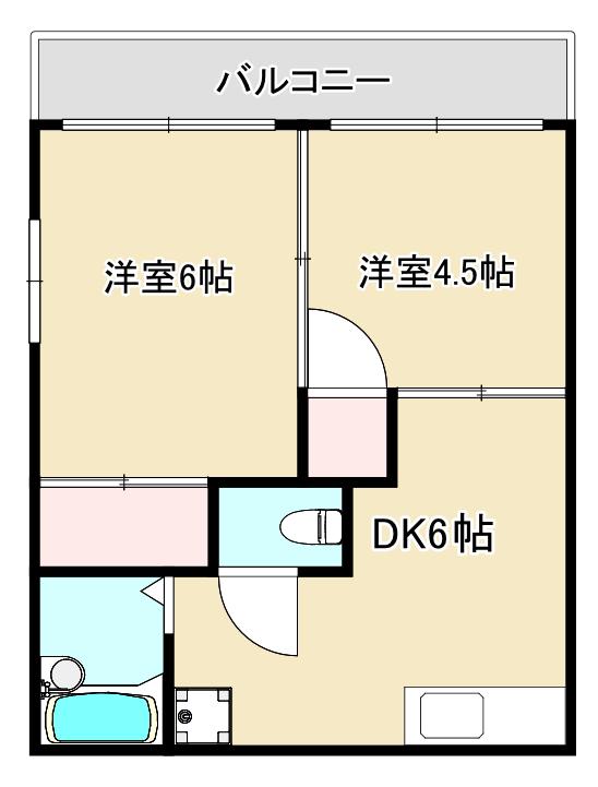 プラザガルダ1(2DK/2階)の間取り写真