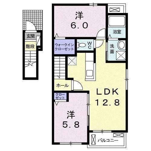 カンタービレ西浜II(2LDK/2階)の間取り写真