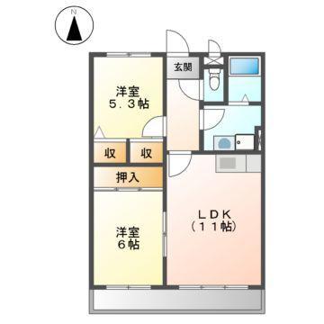 ヴェルデュール敷島II(2LDK/1階)の間取り写真