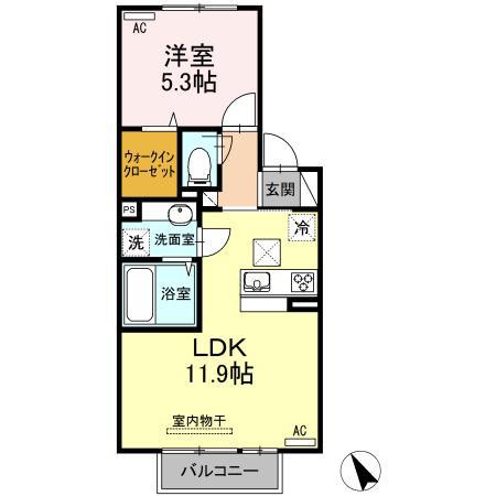プロシードⅡ棟(1LDK/1階)の間取り写真