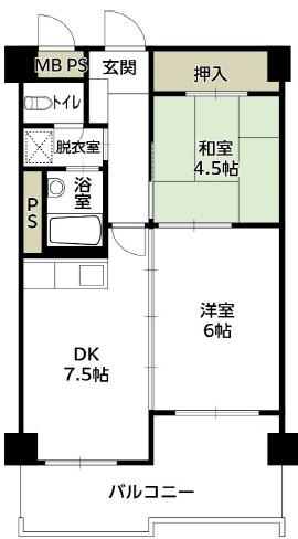 カルマーレナンバウエスト(2DK/2階)の間取り写真
