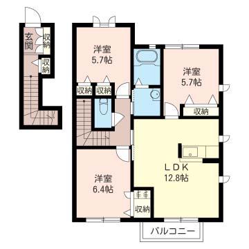 サン フォレスト シャーメゾン(3LDK/2階)の間取り写真
