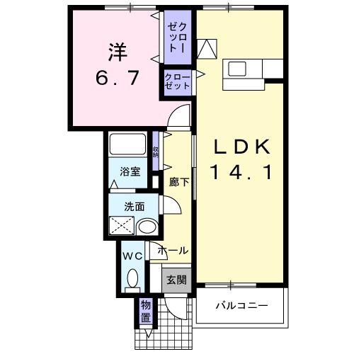 インフィニートST A(1LDK/1階)の間取り写真