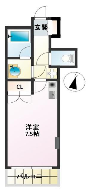 ベルテラス鈴木(1K/2階)の間取り写真