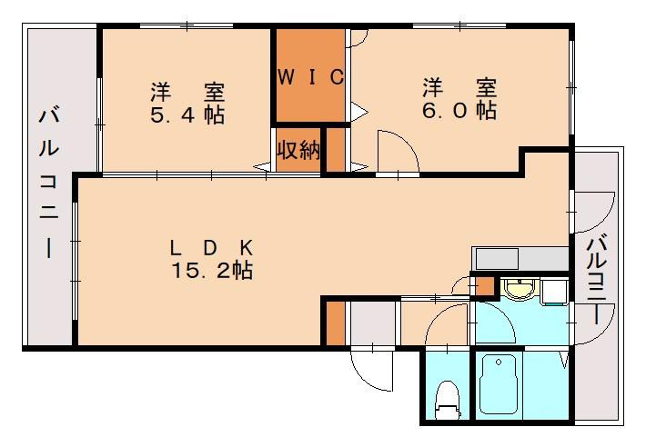 ルーチェ博多南 A棟(2LDK/2階)の間取り写真