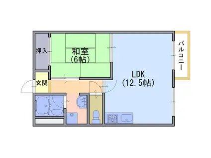 ウエストヒルB棟(1LDK/2階)の間取り写真