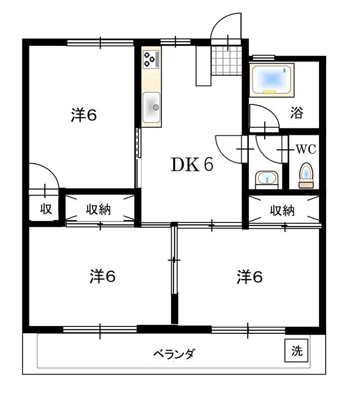 コーポラス川添(3DK/3階)の間取り写真