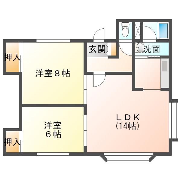 ハイツオーシャン(2LDK/1階)の間取り写真