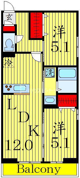 D-ROOM新宿I-B(2LDK/1階)の間取り写真