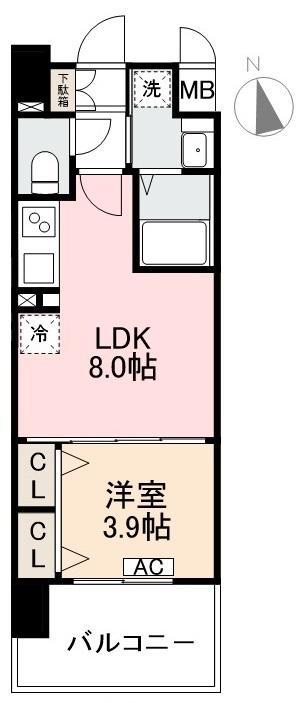 RESIDENCE中央町(1LDK/4階)の間取り写真
