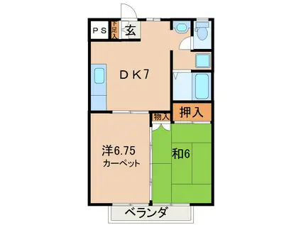 フェリスタカノ(2DK/1階)の間取り写真