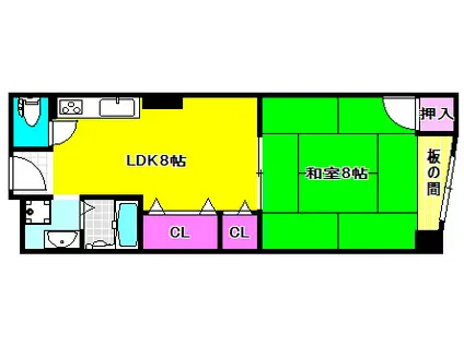 花隈マンション(1LDK/3階)の間取り写真
