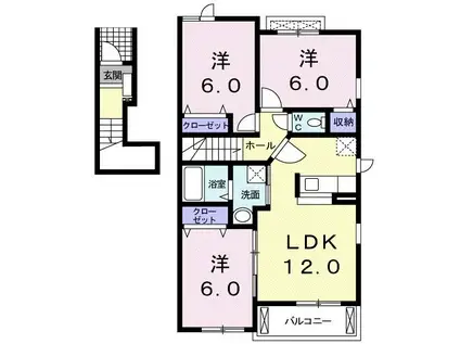ハピネスコート B(3LDK/2階)の間取り写真
