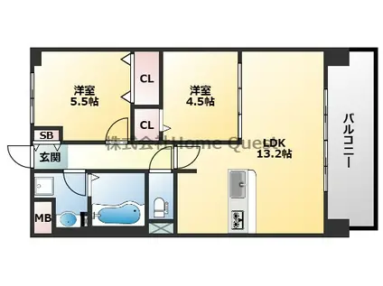ディエスベアティ久宝寺口(2LDK/10階)の間取り写真