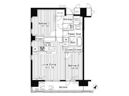 プライムアーバン東中野コート(2LDK/5階)の間取り写真