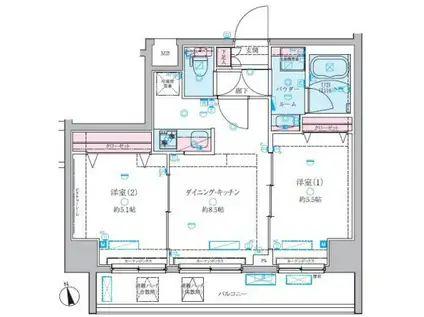 GENOVIA 白糸台 SKYGARDEN(2DK/3階)の間取り写真