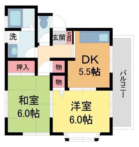 サンサンハイツ(2DK/2階)の間取り写真