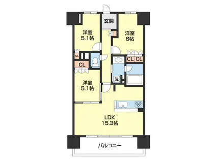 シャルマンフジスマート和歌山城公園(3LDK/4階)の間取り写真