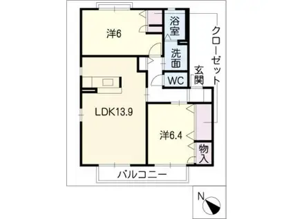 パークサイド浅井山E(2LDK/1階)の間取り写真