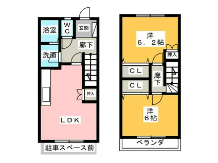 コスモ21 A棟(2LDK/2階)の間取り写真