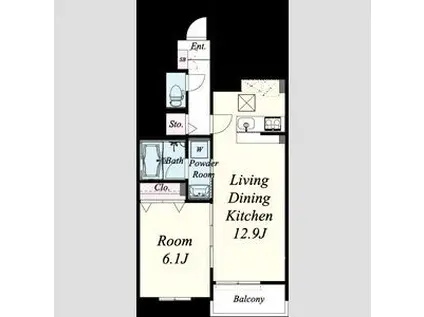 サザンテラスソレアード(1LDK/1階)の間取り写真