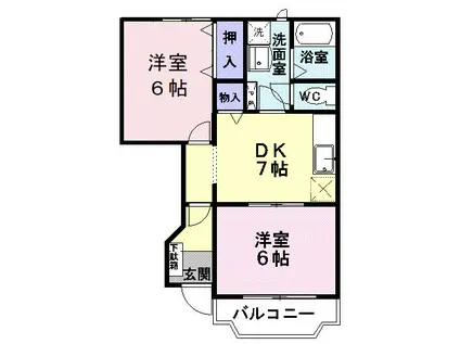 グリーンヒルズ B(2DK/1階)の間取り写真