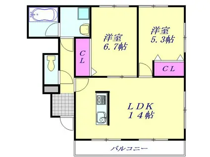 T SタウンIII(2LDK/1階)の間取り写真