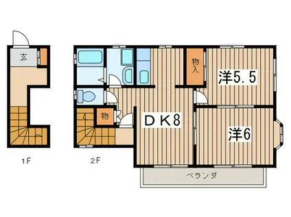 ふるさとの丘C棟(2DK/2階)の間取り写真