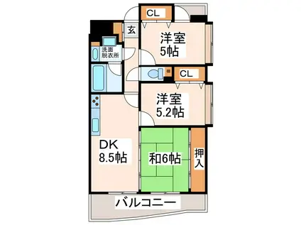 ダイアパレス慶徳(3DK/4階)の間取り写真