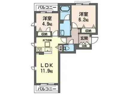 ラ・ヴィエルジュII(2LDK/1階)の間取り写真