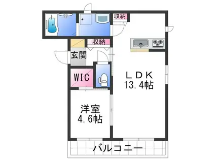 ベレオ堀止西(1LDK/1階)の間取り写真