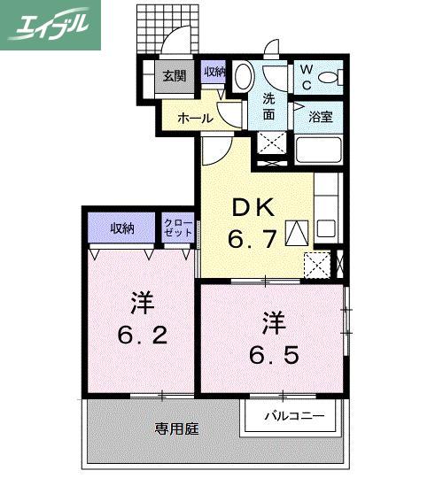 ニューハイツ冨士A(2DK/1階)の間取り写真