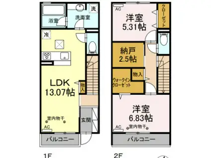 ディアコート新宿(2LDK/2階)の間取り写真