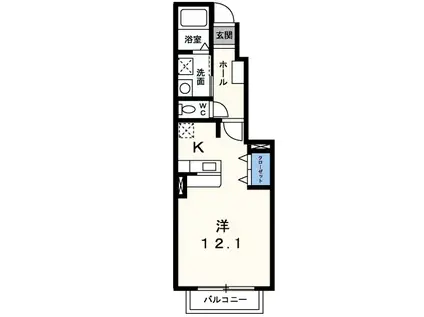 アイリスコート(ワンルーム/1階)の間取り写真