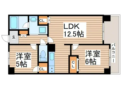 スカイヒルズST白水沢(2LDK/7階)の間取り写真