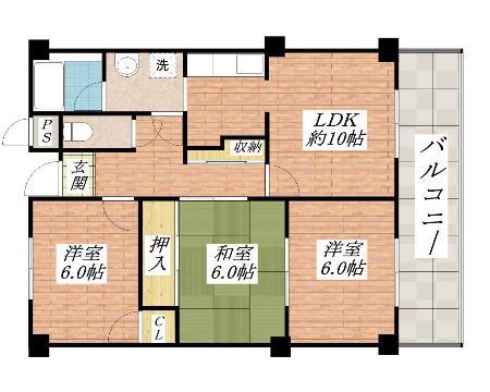 グランドハイツ小柳(3LDK/4階)の間取り写真