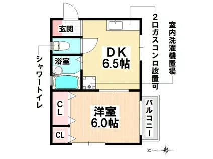 ハイツ菊住(1DK/2階)の間取り写真