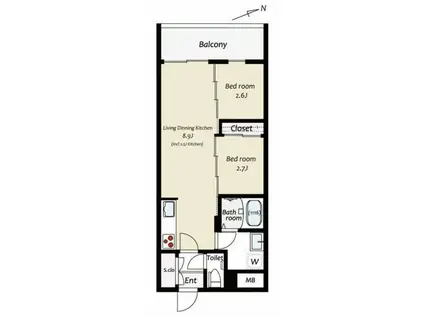 KUZE市川(2LDK/2階)の間取り写真