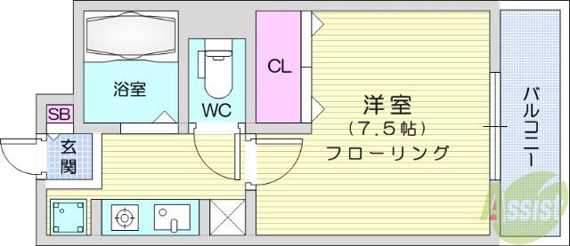 メゾンドレーヌ(1K/3階)の間取り写真