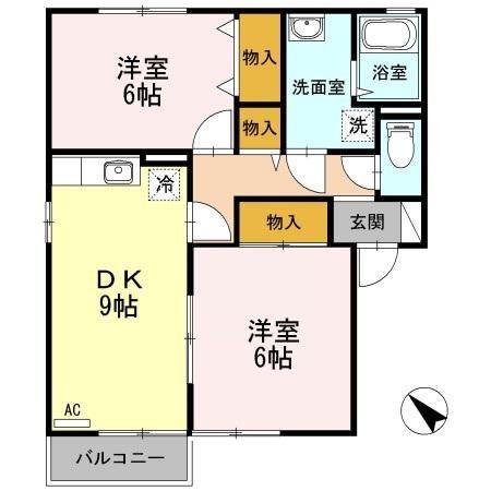 アコルデ C棟(2DK/1階)の間取り写真