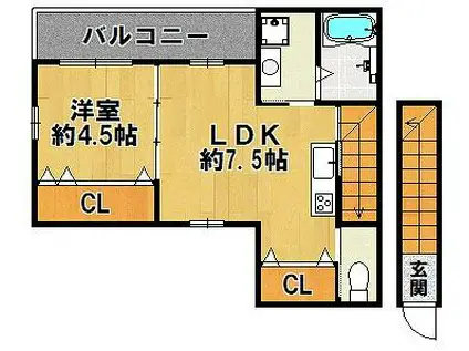 ハートフル広野II(1DK/2階)の間取り写真