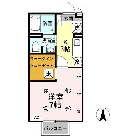 サンハイム森町B棟(1K/1階)の間取り写真
