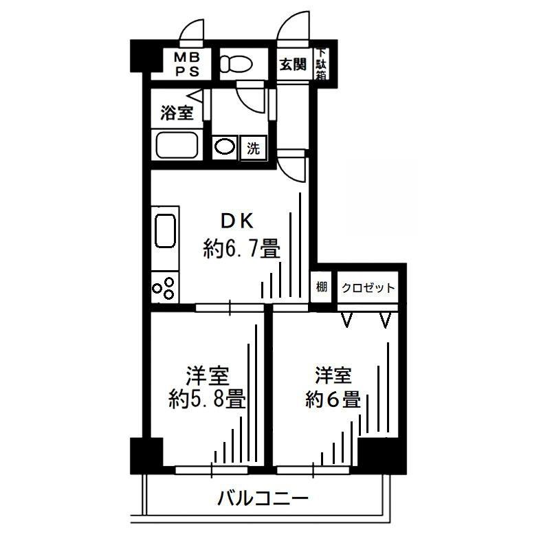 ヴェラハイツ日本橋箱崎(2DK/5階)の間取り写真