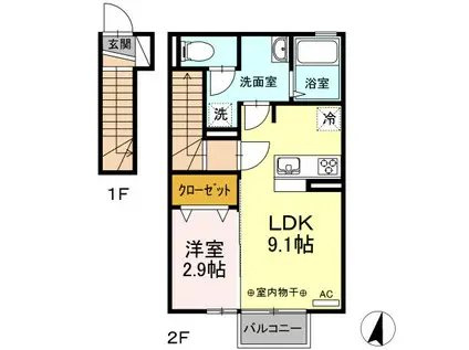サニーフラットII(1LDK/1階)の間取り写真