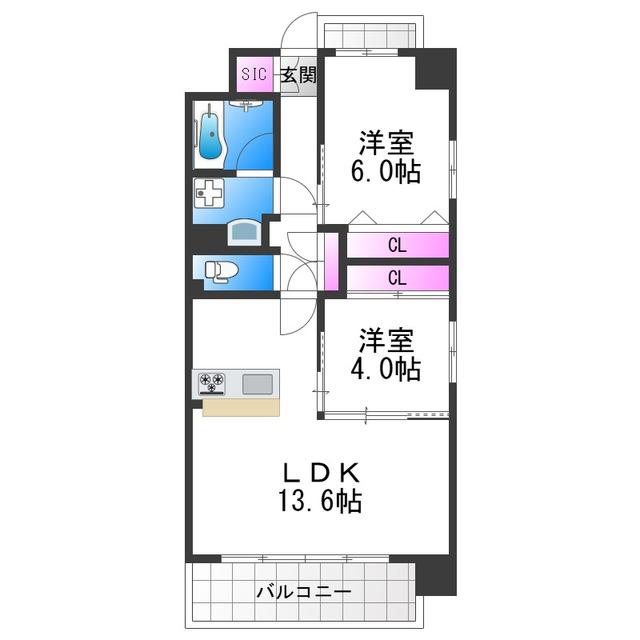 スプランディッドあびこ駅前(2LDK/13階)の間取り写真